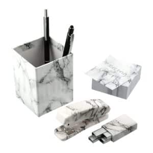 4 Piece Faux Marble Desktop Set