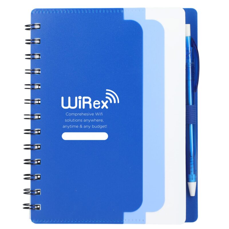 5'' x 7'' Recycled Dual Pocket Spiral Notebook w Pen - 6