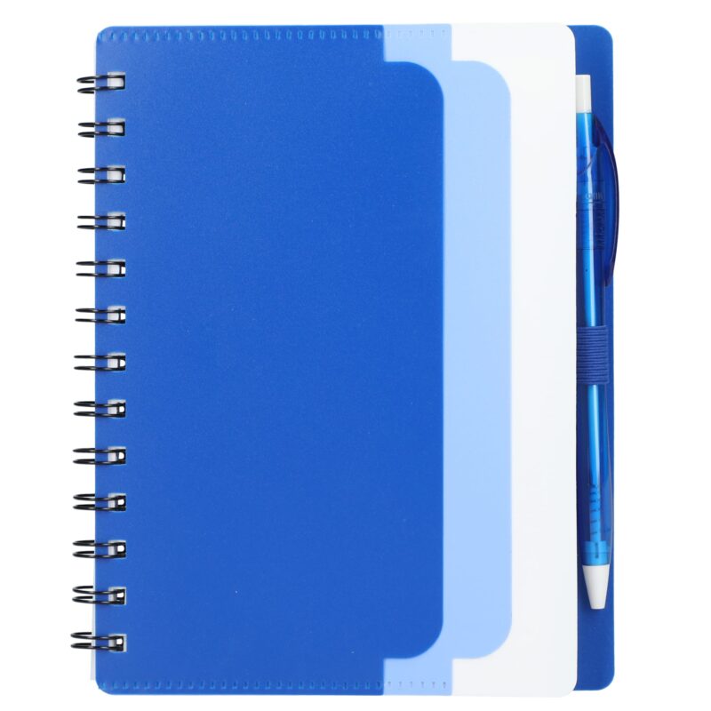 5'' x 7'' Recycled Dual Pocket Spiral Notebook w Pen - 8