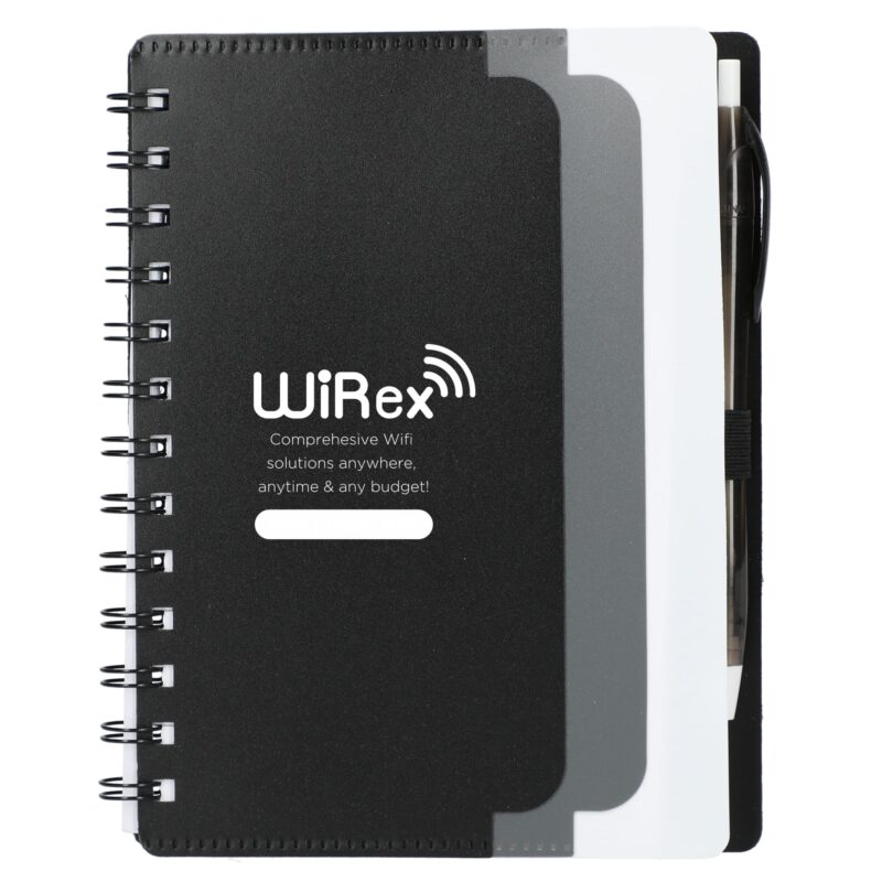 5'' x 7'' Recycled Dual Pocket Spiral Notebook w Pen
