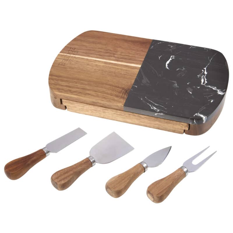 Black Marble Cheese Board Set with Knives - 2
