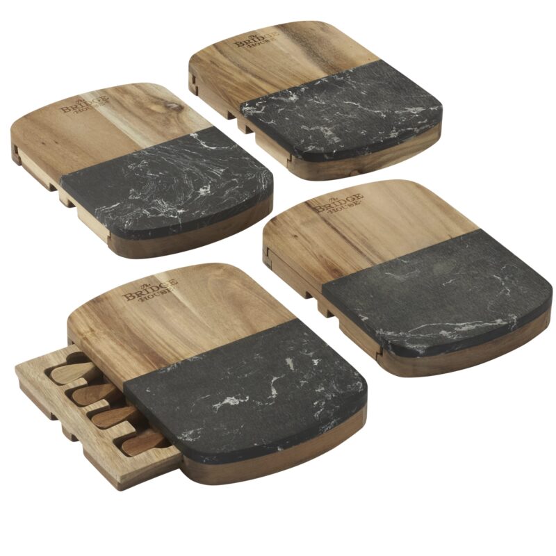 Black Marble Cheese Board Set with Knives - 5