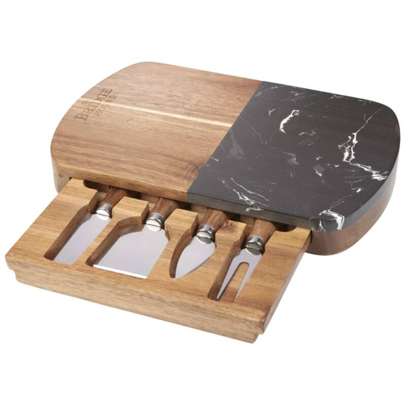 Black Marble Cheese Board Set with Knives - 6