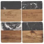 Black Marble and Wood Coaster Set