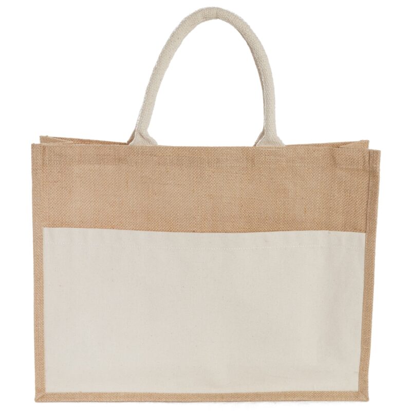 Jute Shopper Tote with Recycled Cotton Pocket - 8