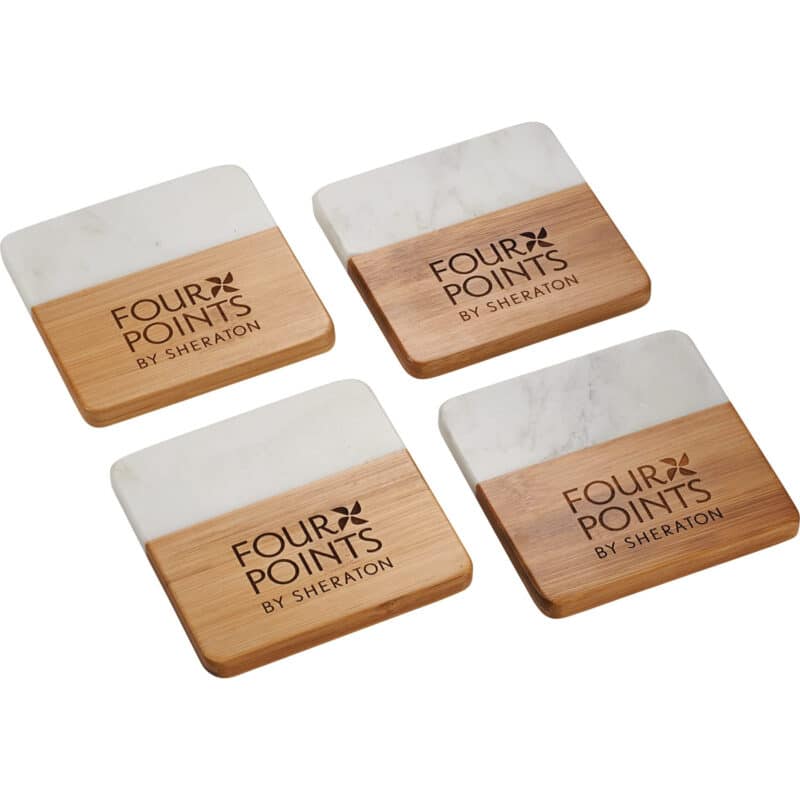 Marble and Bamboo Coaster Set - 3