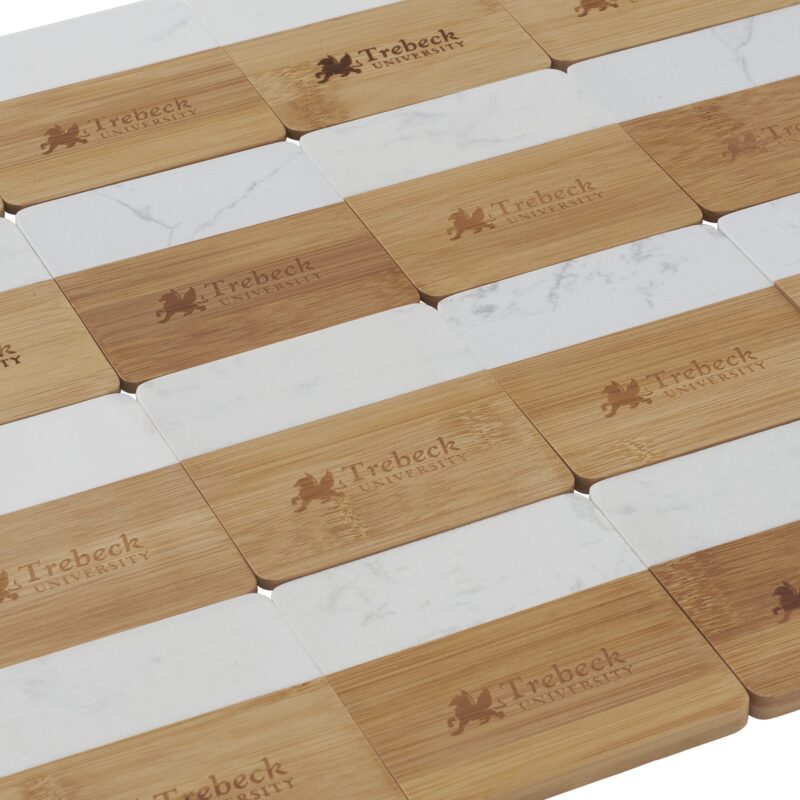 Marble and Bamboo Coaster Set - 4