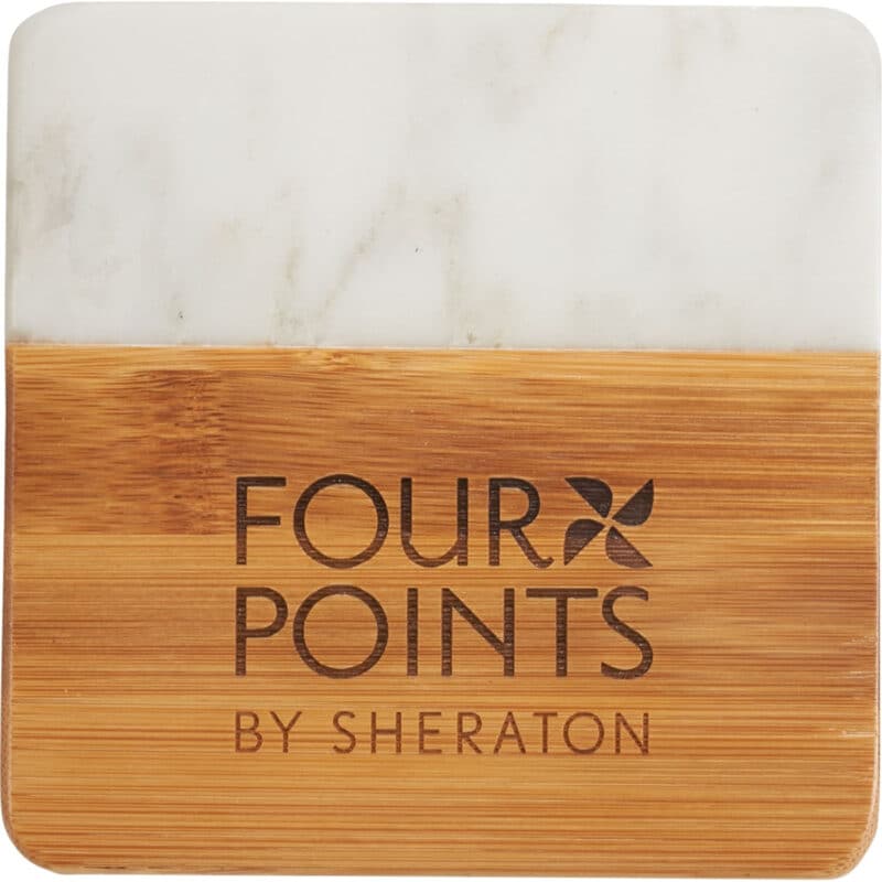 Marble and Bamboo Coaster Set - 9